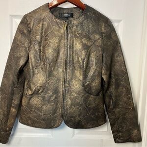 Siena Women's perforated bronze metallic Leather Jacket size Small lined pockets